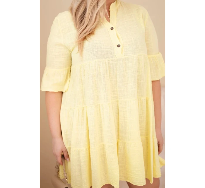 Dámské bavlněné šaty Plus Size s volány žlutá