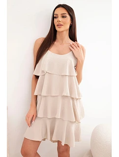 Dámské mini šaty na ramínkách s volány béžová