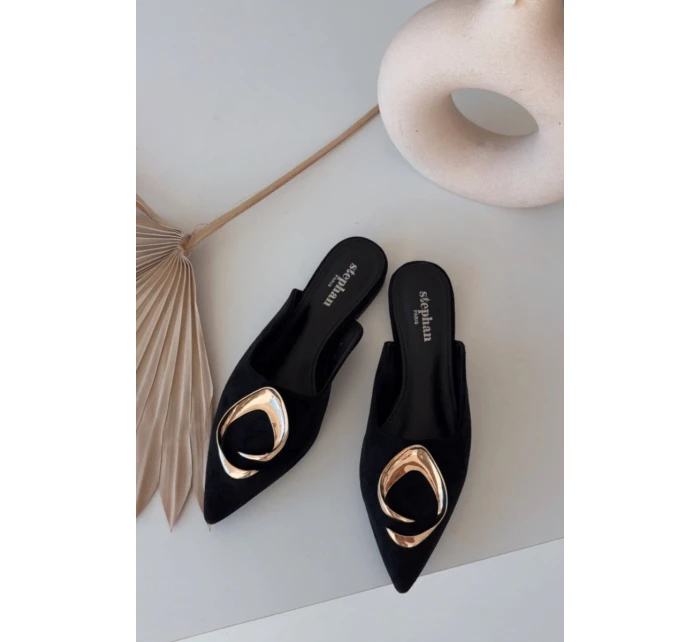 Dámské pantofle Mule s ozdobným zlatým detailem Černé Galvella Dámské pantofle Mule s ozdobným zlatým detailem Černé Galvella