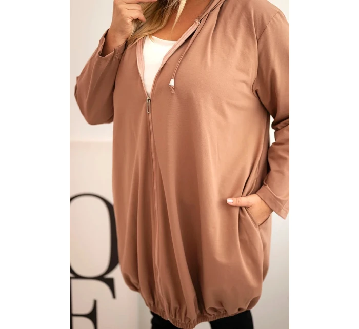 Dámská mikina Plus Size s kapucí Cappuccino - ZENTEX