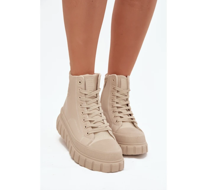 Dámské zateplené kotníkové tenisky na platformě model 21789257 Světle béžová - Big Star Dámské zateplené kotníkové tenisky na platformě model 21789257 Světle béžová - Big Star