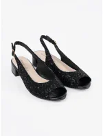 Luxusní dámské černé  sandály na širokém podpatku