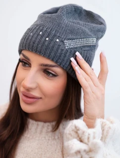 Dámská zimní vlněná čepice s ozdobnými krystalky K399 černá