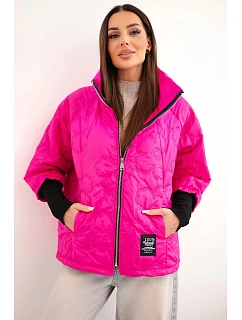 Dámská jarní prošívaná bunda s ozdobným vzorem a zipem růžový neon