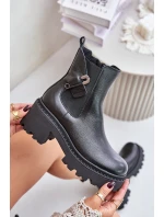 Zazoo 60490 Kožené Zateplené Boty S Dekorací Černé