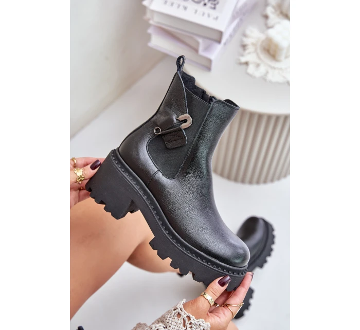 Zazoo 60490 Kožené Zateplené Boty S Dekorací Černé