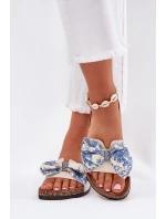 Dámské pantofle s mašlí na korkové platformě modré model 21687419 - Boto Dámské pantofle s mašlí na korkové platformě modré model 21687419 - Boto