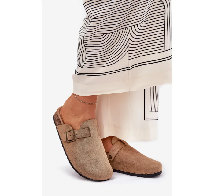 Dámské nazouváky a na platformě s přezkou khaki Selio