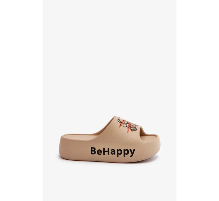 Lehké dámské pantofle na silné podrážce s medvídkem pěna tmavě béžová Serefina