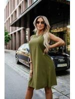 model 21335538 VICTORIA Trapézové šaty bez rukávů se zavazováním v pase khaki barva - numoco model 21335538 VICTORIA Trapézové šaty bez rukávů se zavazováním v pase khaki barva - numoco