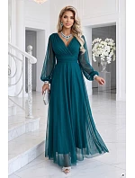 – elegantní maxi šaty s výstřihem do V – mořská zelená model 22342737 - numoco basic – elegantní maxi šaty s výstřihem do V – mořská zelená model 22342737 - numoco basic