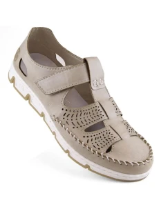 Rieker W RKR651 béžové kožené polobotky s háčkem a smyčkou