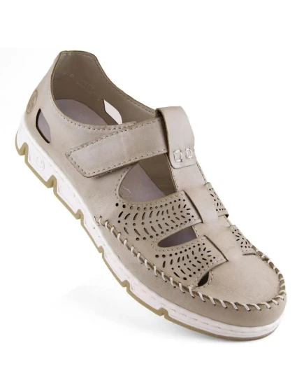 Rieker W RKR651 béžové kožené polobotky s háčkem a smyčkou