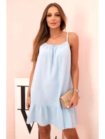 Dámská mušelínová šaty na ramínkách s volánem modrá