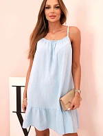 Dámská mušelínová šaty na ramínkách s volánem modrá