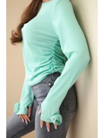 Dámská pruhovaná blůza s nařasením na boku mátová Dámská pruhovaná blůza s nařasením na boku mátová