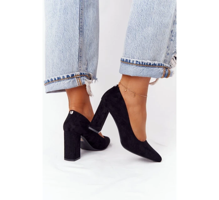 Semišové Lodičky Na Podpatku model 21549621 Černé - SERGIO LEONE