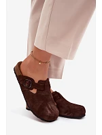 Kožené semišové pantofle Mule s přezkou Zazoo 1905 čokoládové