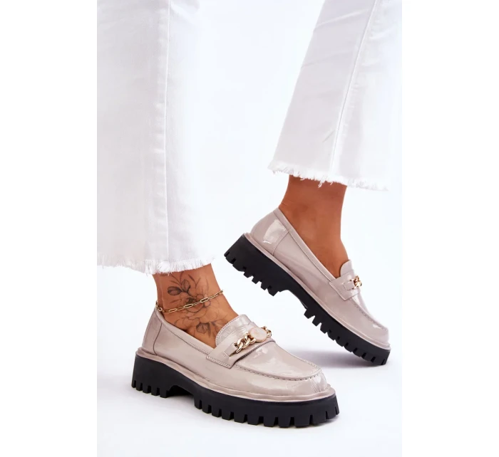 Lakované mokasíny na platformě Světle šedé Ronin