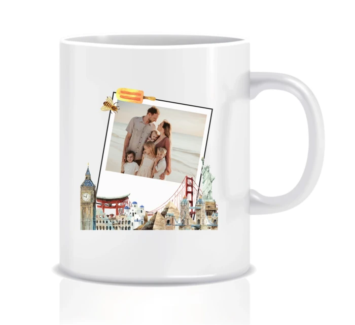 Personalizovaný klasický bílý keramický hrníček 300 ml s polaroidem z dovolené