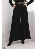 Dámské kalhoty s širokými nohavicemi a pásem černé Dámské kalhoty s širokými nohavicemi a pásem černé