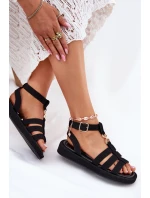 Dámské sandály na platformě se zlatým detailem černé model 21699033 - Boto Dámské sandály na platformě se zlatým detailem černé model 21699033 - Boto