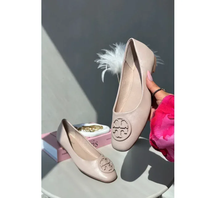 Baleríny Dámské S Ozdobou Eko Kožené Béžové Rhodike Baleríny Dámské S Ozdobou Eko Kožené Béžové Rhodike