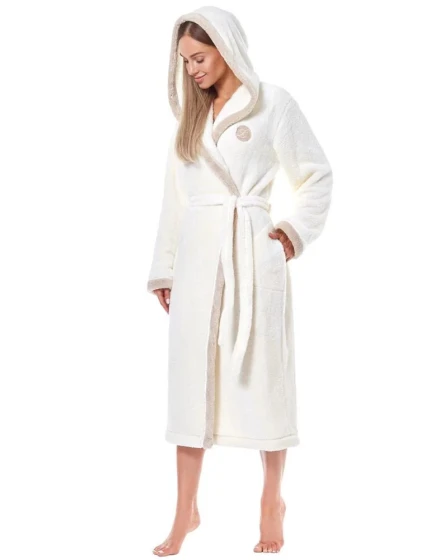 Dlouhý dámský župan Ecru s béžovou L&L model 20985396 - L&L Dlouhý dámský župan Ecru s béžovou L&L model 20985396 - L&L