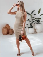 Pruhované midi šaty GLAMMID v tmavě béžové barvě FashionStreet EY2603