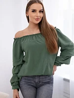 Španělská halenka s ozdobnými rukávy khaki