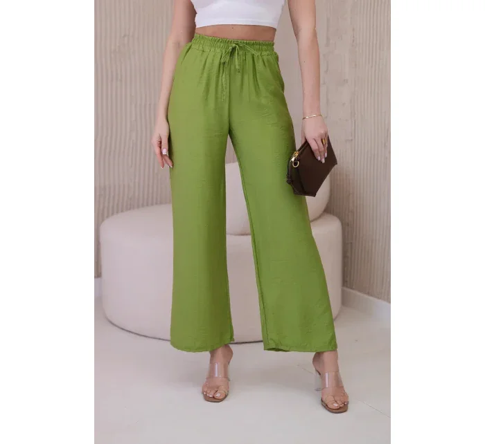 Viskózové kalhoty se širokými nohavicemi oliva Viskózové kalhoty se širokými nohavicemi oliva