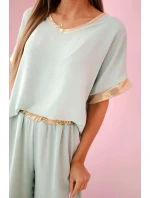 Viskózový komplet se zlatým lemováním tmavá máta Viskózový komplet se zlatým lemováním tmavá máta