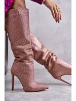 Módní kozačky na vysokém podpatku s kubickými zirkony model 21596914 - Boto