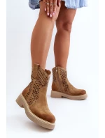 Dámské nízké kozačky z semiše s podrážkou Bežové model 21652391 - Zazoo