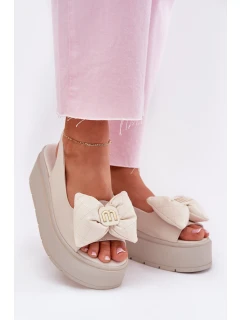 Dámské Kožené Sandály Na Platformě S Mašlí model 21701869 Béžové - CheBello