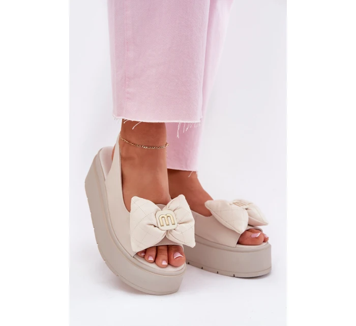 Dámské Kožené Sandály Na Platformě S Mašlí model 21701869 Béžové - CheBello
