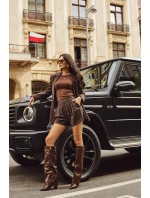 Dámské kozačky z eko kůže s lemem na podpatku hnědé model 21710062 - Boto