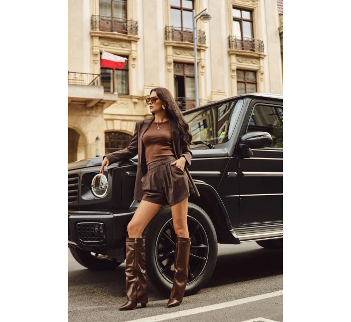 Dámské kozačky z eko kůže s lemem na podpatku hnědé model 21710062 - Boto