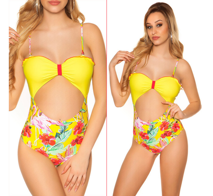 Sexy Swimsuit with Cut Out Flamingo Print