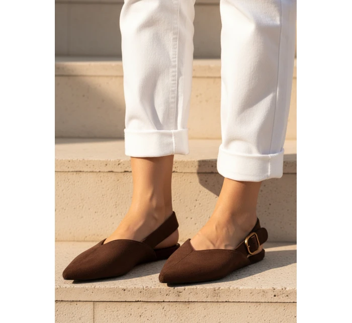 Dámské semišové baleríny s otevřeným podpatkem slingback hnědé FashionStreet ZY1354