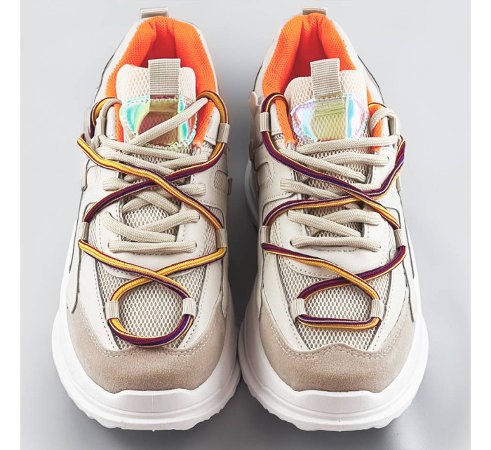 Béžové dámské sneakersy se dvojitými tkaničkami (7001)