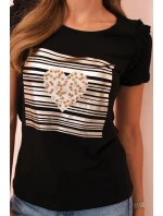 Dámská bavlněná blůza s volánem a srdcem z kamínků černá