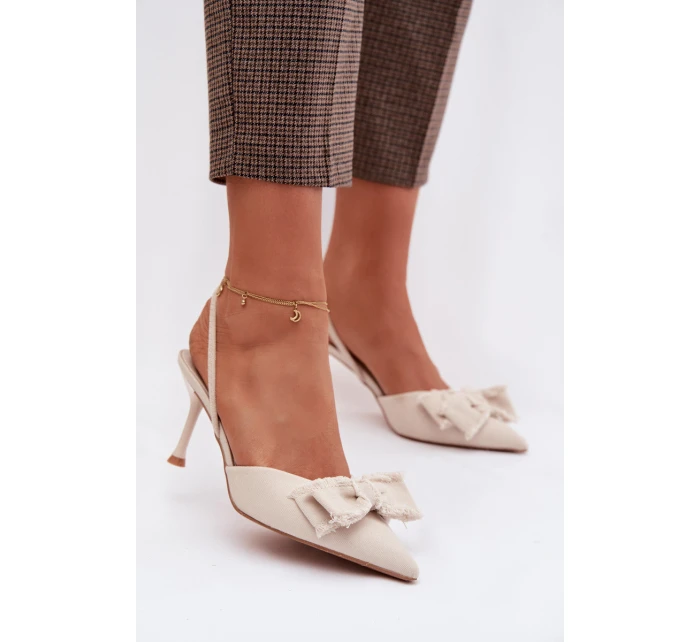 Dámské sandály na podpatku s mašlí světle béžové Hestia