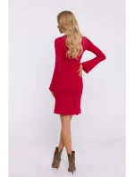 M821 Šaty z žebrového úpletu se širokými rukávy - červené