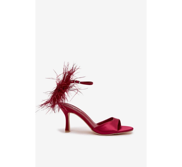 Sandály na podpatku s peřím Caelina – bordó Sandály na podpatku s peřím Caelina – bordó