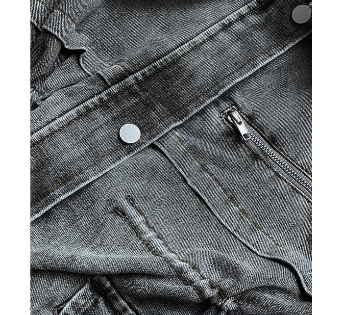 Černo/ecru dámská džínová bunda s kožešinovou podšívkou (BR8048-1046)
