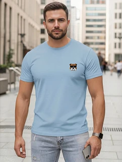Pánské modré bavlněné tričko s potiskem buldočka FashionStreet NX0125R
