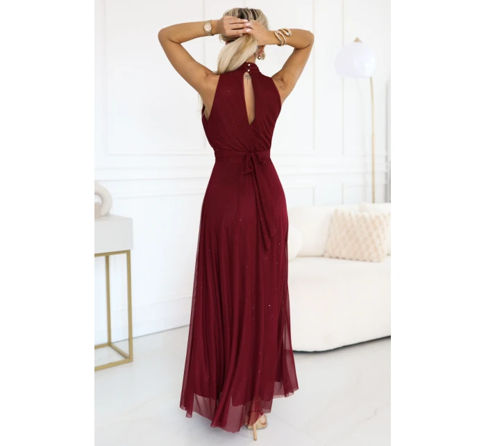 dlouhé šaty s  a elegantní  vínová barva model 21417004 - numoco basic