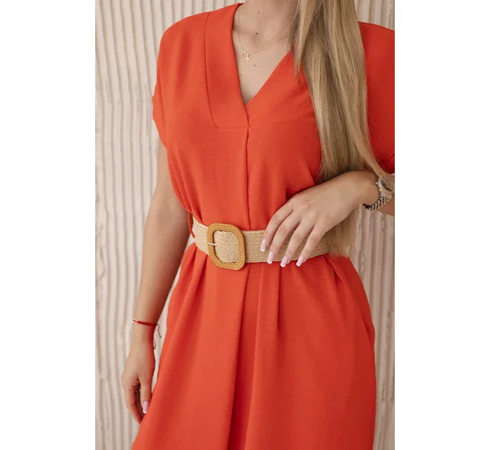 Šaty s ozdobným páskem tmavě oranžová Šaty s ozdobným páskem tmavě oranžová