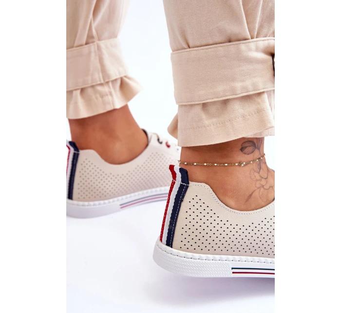 Dámské kožené ažurové tenisky béžové model 21615830 - S.Barski Dámské kožené ažurové tenisky béžové model 21615830 - S.Barski